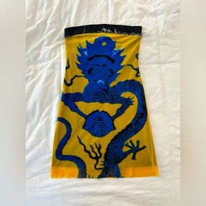 Blue and yellow dragon print mesh mini dress. Vivienne Tam. Size S. Worn once.